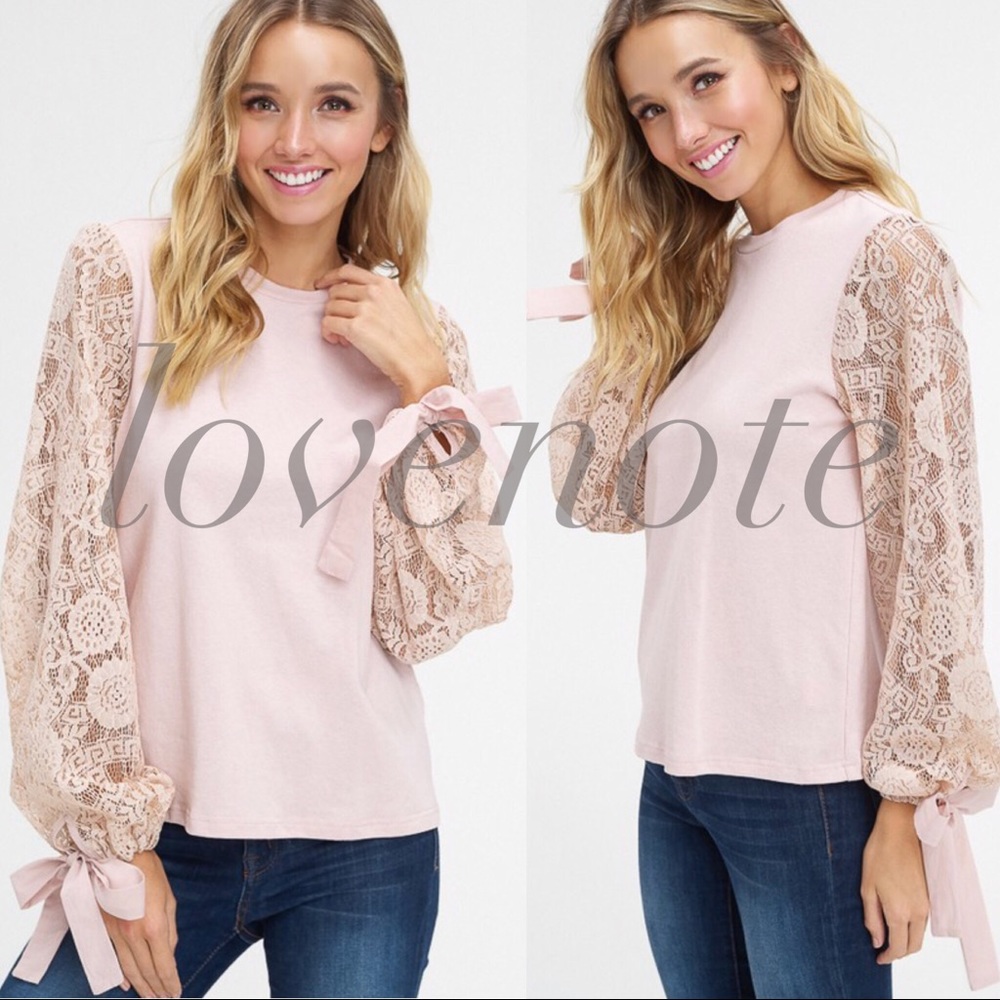 1 left❤️ Blush Cotton Lace Long Sleeve Tie Wrist - Picture 4 of 5